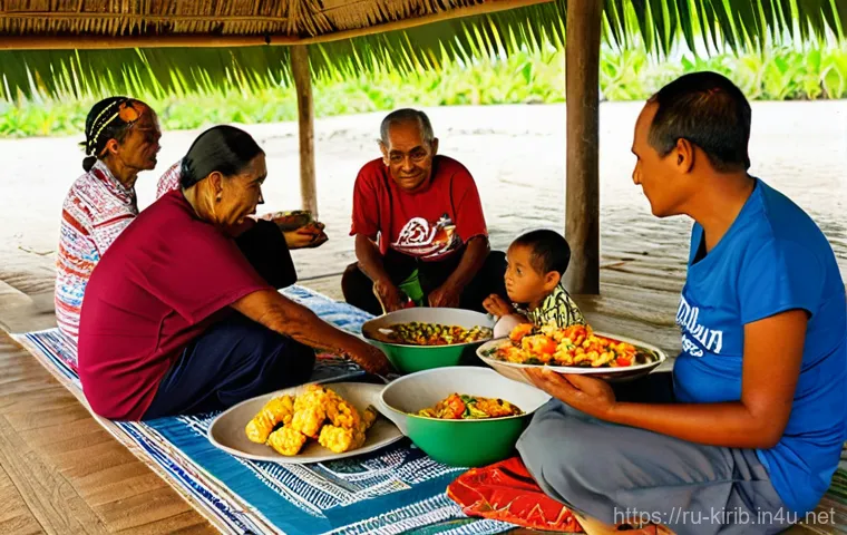 키리바시 문화 차이로 인한 실수 예방 - **Prompt 1: Kiribati Village Welcome**
    "A group of Kiribati villagers, dressed in their modest t...