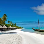 키리바시의 일본 점령기 - **Prompt:** A serene and vibrant scene depicting early 20th-century Kiribati. Japanese merchant sail...