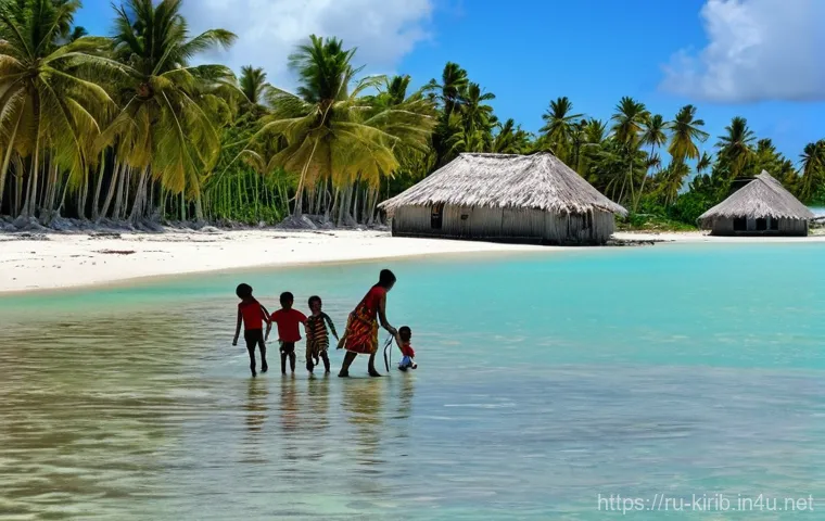 키리바시 해수면 상승 문제 - Image Prompt 1: The Rising Tide at Home**