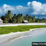 Home 19 키리바시 환경 문제와 해수면 상승 - A detailed coastal scene of a low-lying Kiribati atoll experiencing severe erosion: show worried loc...