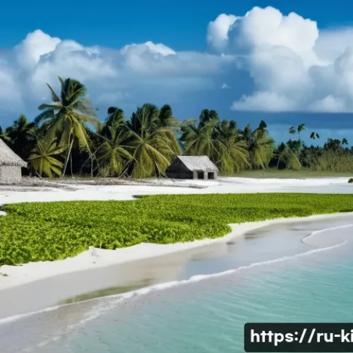 Home 31 키리바시 환경 문제와 해수면 상승 - A detailed coastal scene of a low-lying Kiribati atoll experiencing severe erosion: show worried loc...